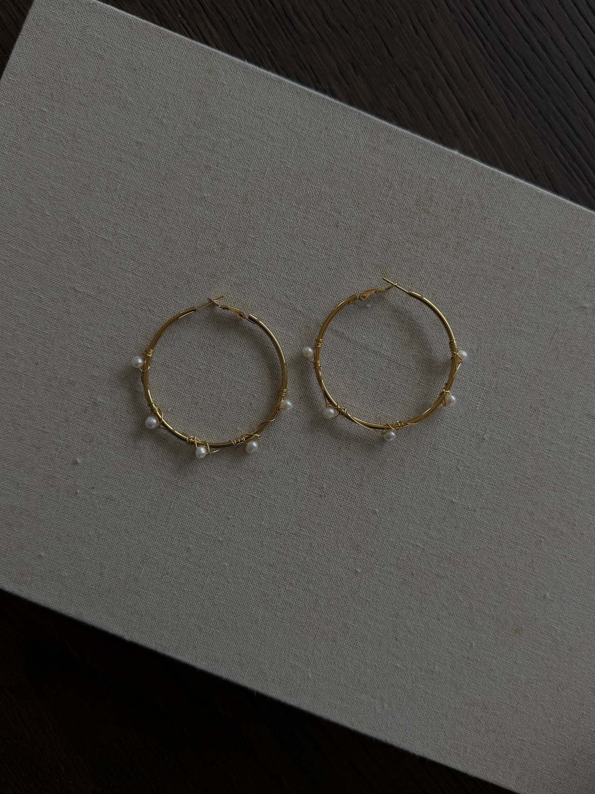 Golden Pearl Orbit Hoops